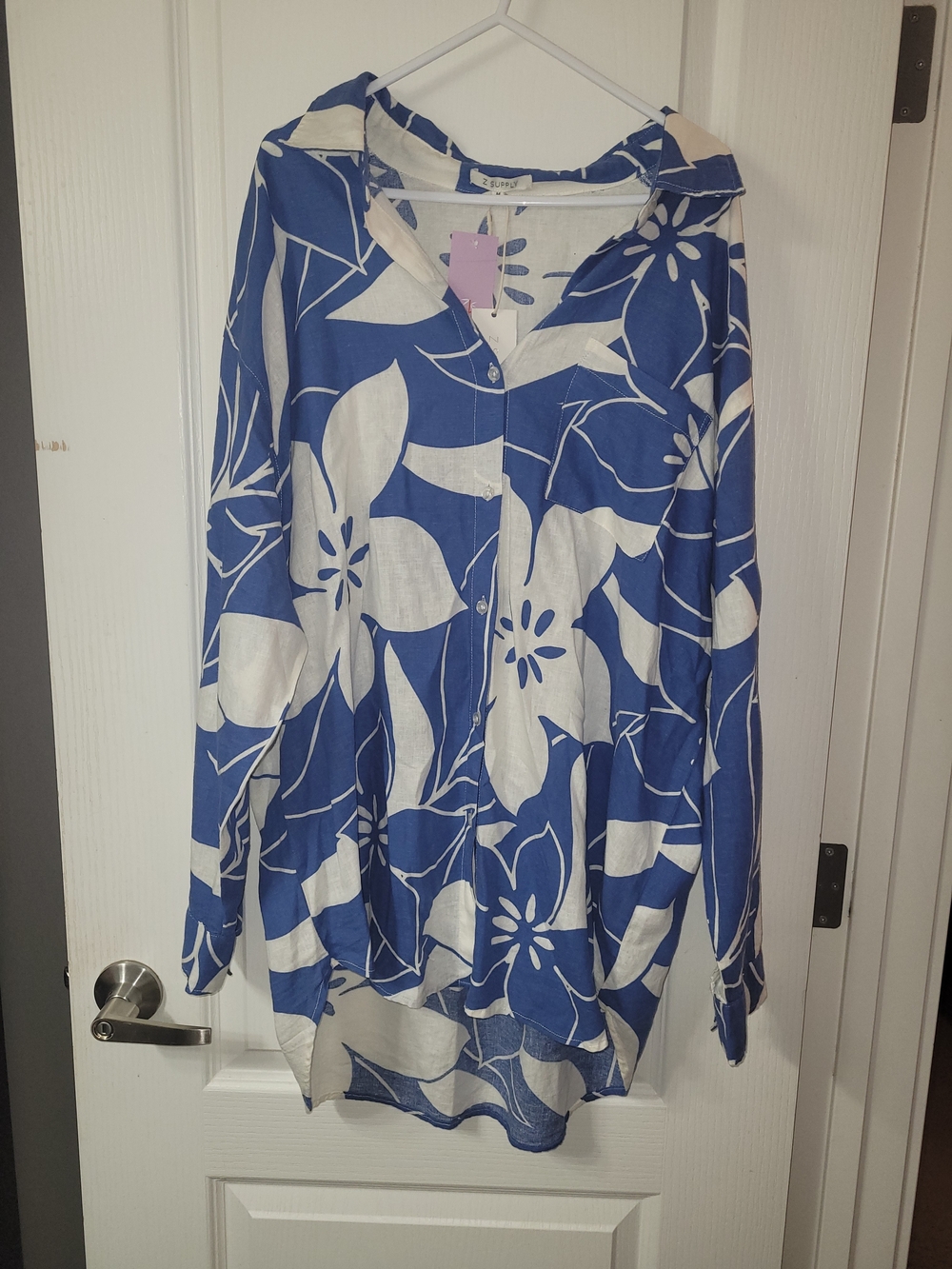 Z Supply Blue and White Floral Button-Up Tunic